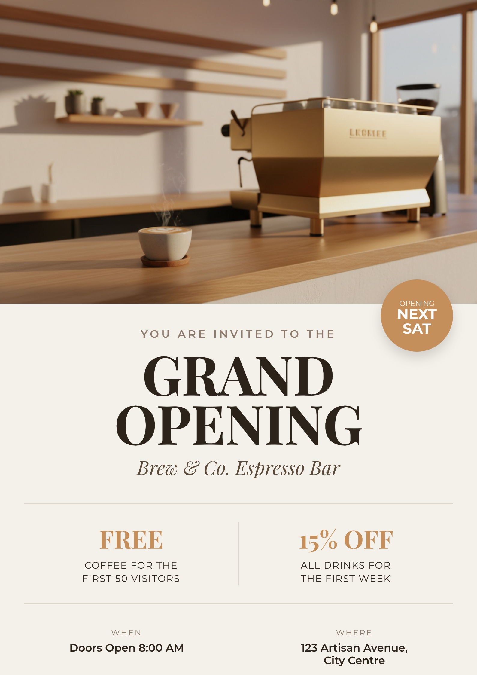 Example Coffee Shop Opening Flyer Template A4